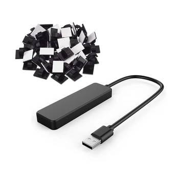 51 Бр. аксесоари: 1 бр. ултра-USB-хъб с 4 порта USB 2.0 черен цвят и 50 бр. самоклеящийся кабелна скоба за кола