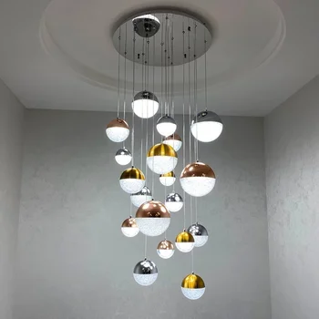 Модерни акрилни led полилей с топки за украса на хола, полилеи с кръгли лестничными висящи лампи, окачен лампа за помещения