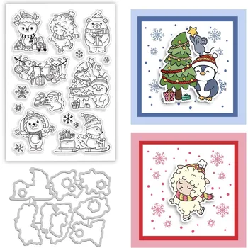 2 елемента Прозрачни печати на тема коледни животни и щанци за рязане, изработване на картички с снежинками на Коледното дървото, на щанци за рязане на метал
