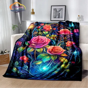 3D-печат на Цветни одеяла с рози и Божур, Мек удобен за декорация на дома, Завивки за спалня, хол, разтегателни дивана