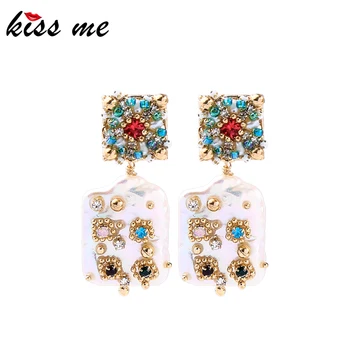 kissme, Нередовен Култивирани перли в бароков стил, Луксозни Цветни обеци с кристали За Жени, Подаръци, Модни бижута златен цвят