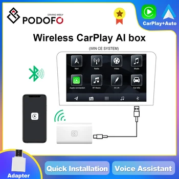 Podofo Wired CarPlay to Wireless CarPlay Ai Box Актуализация автоматичен ключ Android Автомобилен мултимедиен плейър Автоматично свързване на USB-порта на Smart Connect
