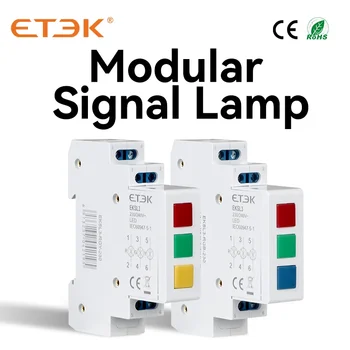ETEK Din Rail Mount LED Модулна Сигнална Лампа Червен Зелен Жълт Син AC 220V 230V Промишлен EKSL3