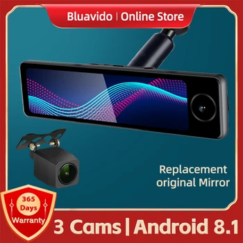 Bluavido 4G ADAS Android един dashcam 2 GB + 32 GB GPS 3 Камери IPS Екран WiFi, Bluetooth 1080P Автомобилно Огледало за обратно виждане Видеорекордер DVR