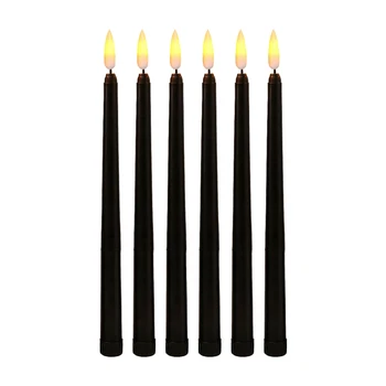 Опаковка от 6 Черни Led Свещи За Рожден Ден, Жълти Беспламенных Миг Led Свещи На Хелоуин, Захранван С Батерии