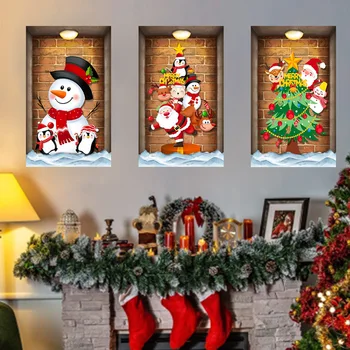 Коледна Стикер Дядо Коледа, Снежен Човек Коледно Дърво Навидад Стикери Стикер На Прозореца Стена Весела Коледна Украса За Дома