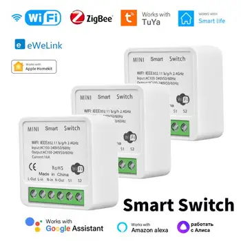 16A Sasha WiFi ZigBee Smart Switch Модул Мини-2-полосного Управление Таймер Безжичен Ключ за Управление Ключ Чрез Алекса eWeLink Siri HomeKit