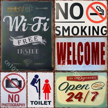 Метална лидице табела с открита спирка в тоалетната, реколта плакати с предупреждение за забрана на тютюнопушенето в стаята, клуб, магазин, decor, ретро-таблетки, декорация на дома