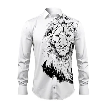 Нова ежедневната мъжка риза Тигър за ежедневни разходки и уикенди, в есенно-зимната ризата е от еластичен плат с белезници с дълги ръкави в четирите посоки