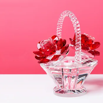 Кристален кошница с червена роза, фигурка от арт стъкло, коллекционный подарък за дребни занаяти, украса мечти за дом декор на масата