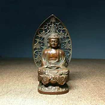 9 см Будизма Античен бронзов резбовани статуя на Буда Шакямуни Амитабха Татхагаты