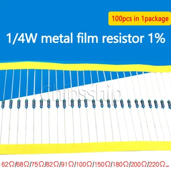 Съпротивление на метален филм 14 W, 1 пятицветный околовръстен резистор 62 68 ω Ω 75 Ома 82 Ома 91 Ω 100 Ома 910 Ом