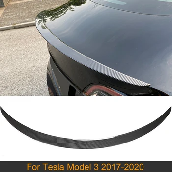 Заден Спойлер от въглеродни влакна Tesla Model 3 2017-2020, Високо Заден Спойлер на Багажника, на Перваза на Багажника, Крило ABS, Лъскаво Черен