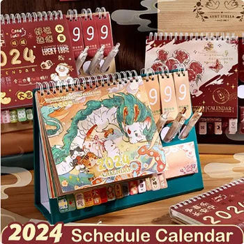 Мини-тенис на хартиен календар на 2024 година, Двойна Дневен планер, Настолни Календари, планиране на месечна годишна дневен ред, Органайзер за декор за офис бюрото