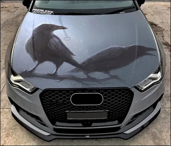 Обвивка на предния капак на колата Raven, пълноцветен винил стикер, стикер с черна птица