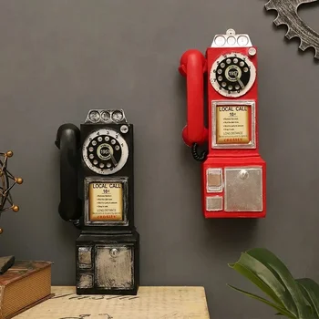 Креативността Реколта от модела на телефона, монтиран на Стената за декорация Ретро Мебели Телефон Миниатюрни занаяти Подарък за бар Декорация на дома