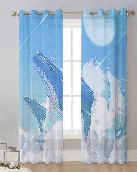 Синьото Небе Падащи Звезди Облак Китове Модерни Тюлевые завеси Вуалевые пердета за хола, Прозрачни Завеси На Прозорците Аксесоари За спалня