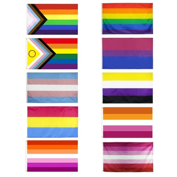 Цветни Флагове и Банери Гордост на Лесбийки, Гейове, Бисексуални, Трансджендър Размер 90x150 см/35x59 инча, Малки и Големи с Преливащи се цветове
