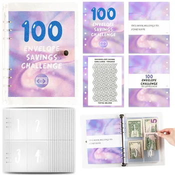 100 Пликове Challenge Биндер Лесен и забавен начин да си спестите $ 5050 Спестявания противоречи на бюджета биндеру Биндер с парични конвертами