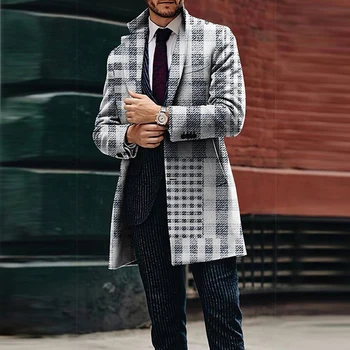 Мъжки есенното яке-жилетка за бизнес господин 2023 година с модерен принтом, дълго яке с яка-часова, мъжки зимни ежедневни Директен Тънка яке