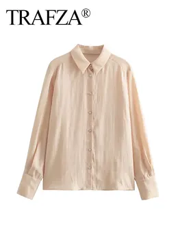 Дамски модни бижута TRAFZA, однобортная ежедневни риза, есенна сатен риза с кръгло деколте, женски шик топ в ретро стил с дълъг ръкав