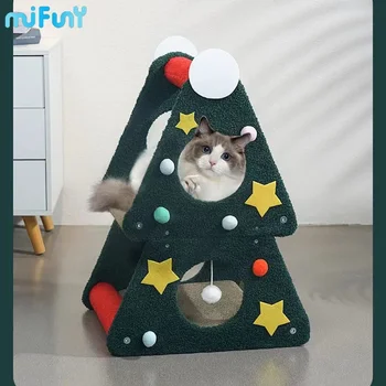 MiFuny Коледно дърво, Когтеточка за котки, богат на функции Коледна атмосфера, красиви, устойчиви на изземването и износване, Аксесоари за котки