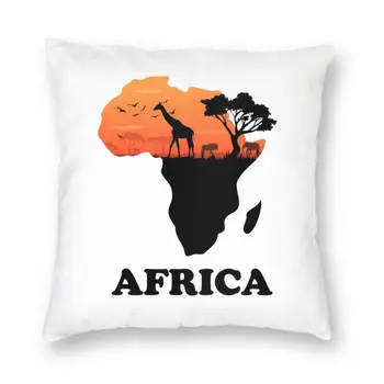 Карта на Африка, Корица за възглавници с участието на диви животни, 40x40, домашна Декоративна 3D-печат, Африканска разплод възглавница за кола, двустранен