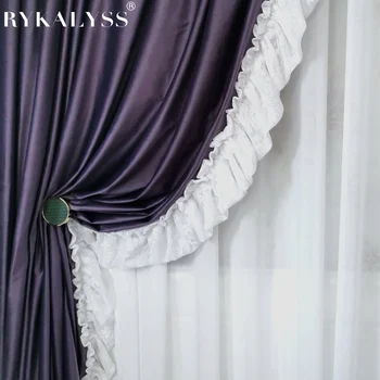 Лавандово-лилави кадифени завеси за хол, луксозни плътни пердета, дантелени завеси кадифе, с къдри под формата на Агарика, сватбени фонови драперии
