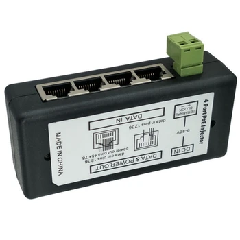 Цельнокроеный черен 4-port POE инжектор Пластмасов адаптер POE IP-камери за видеонаблюдение Power Over Ethernet Adapter