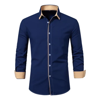 Мъжка риза Блуза Здрава, Лесна за оформяне, с ревери, с дълъг ръкав, Обикновен обикновен топ, Всекидневни, за ежедневни срещи, удобен