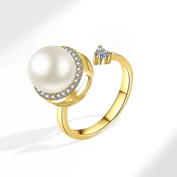 Пръстен с имитация на цирконий и перли За жени, Регулируем пръстен златист цвят от неръждаема стомана, женски Сватбена украса, луксозни Бижута, подарък