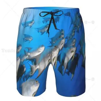 Летен плажен бански бързо съхнещи Мъжки бански с чистото си море и риба Мъжки дишащи бански костюми, Плажни шорти Секси мъжки бански