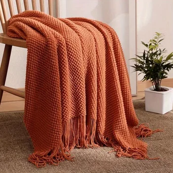 Вязаное одеяло под формата на зърна с пискюли лятно одеало Офис разтегателен одеяло ворсовая шал Климатик топло одеяло средства одеяло