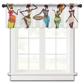 Модни Африканска женска пола Кухня Малък прозорец Завеса Тюл Прозрачен къс завеса Спалня Хол Начало декор Вуалевые завеси