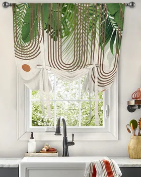 Завеса с абстрактно листа на растенията в стил бохо за всекидневната, регулируеми щори за кухня, кафенета, къси завеси на експозиции