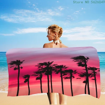 Плажна кърпа Sunset Beach е с палма, кокосов орех интериор, хавлия за басейн, кърпи за лице, Быстросохнущее Голяма кърпа за плуване без пясък