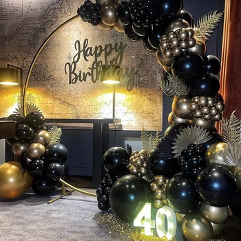Черни и Златни балони, Венец, Определени за арки, декорация за партита честит рожден Ден, Балон, Детски душ, Сватба, Абитуриентски бал, Коледна украса Globos