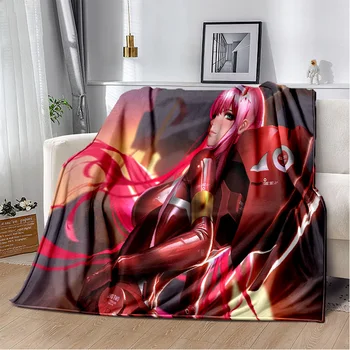 3D Секси Момиче Zero Two DARLING In FRANXX Меко плюшевое одеяло, фланелевое одеало каре за хол, спални, легла, мека мебел, пикник