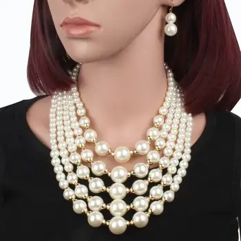 Модни дамски многослойни обеци-чокер с имитация на перли, комплект украси за партита, колие